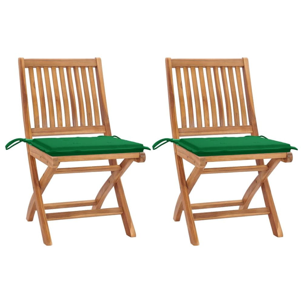 Petromila vidaXL Záhradné stoličky 2 ks zelené podložky teakový masív